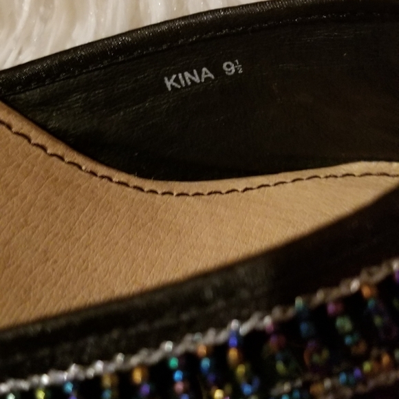 NWOT. Yellow Box Navy Blue Espadrille Beaded Wedge Sandals. - Picture 7 of 7